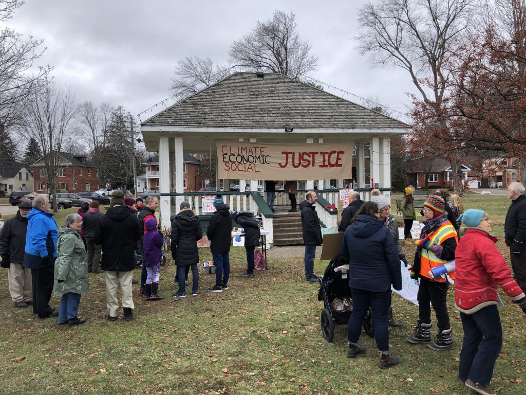 Crowd and stage at November 29 climate strike in Muskoka