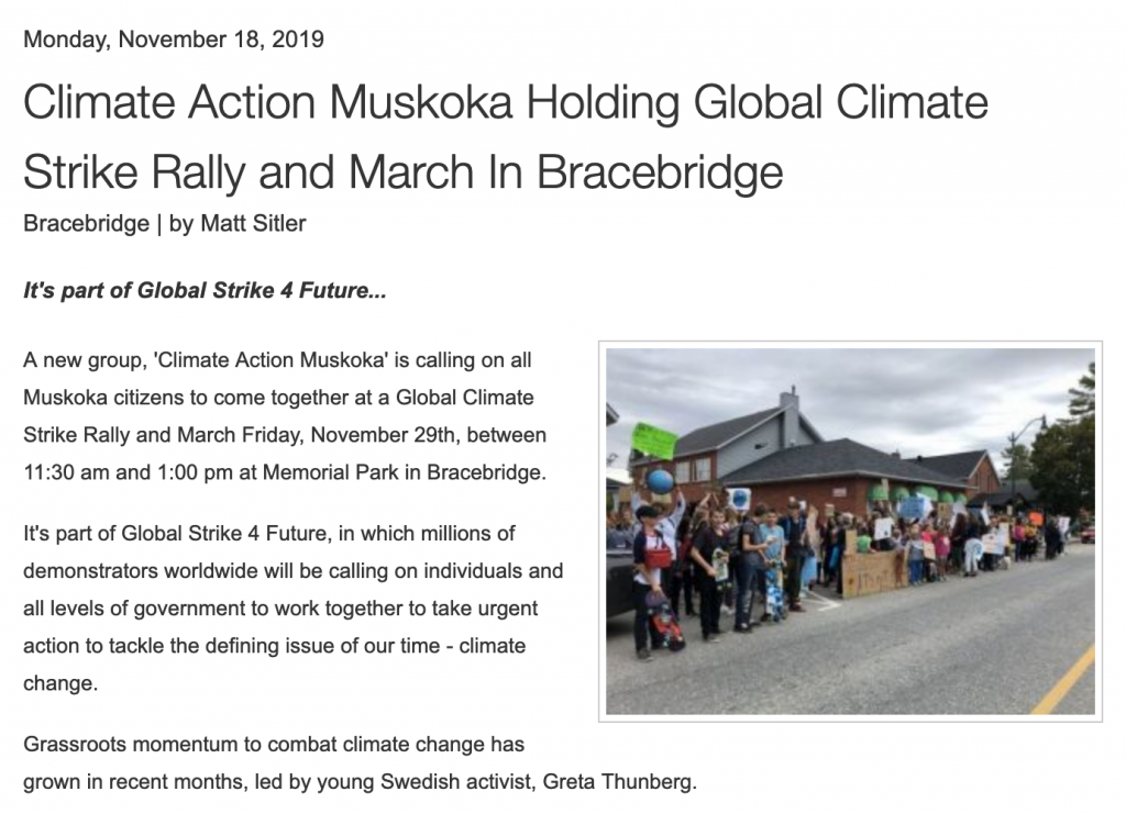 Bayshore Broadcasting - Climate Action Muskoka Holding Global Climate Strike Rally and March In Bracebridge