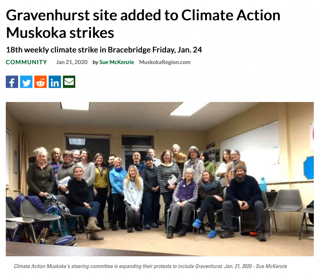 Image of article: Gravenhurst site added to Climate Action Muskoka Strikes with picture of steering committee. 