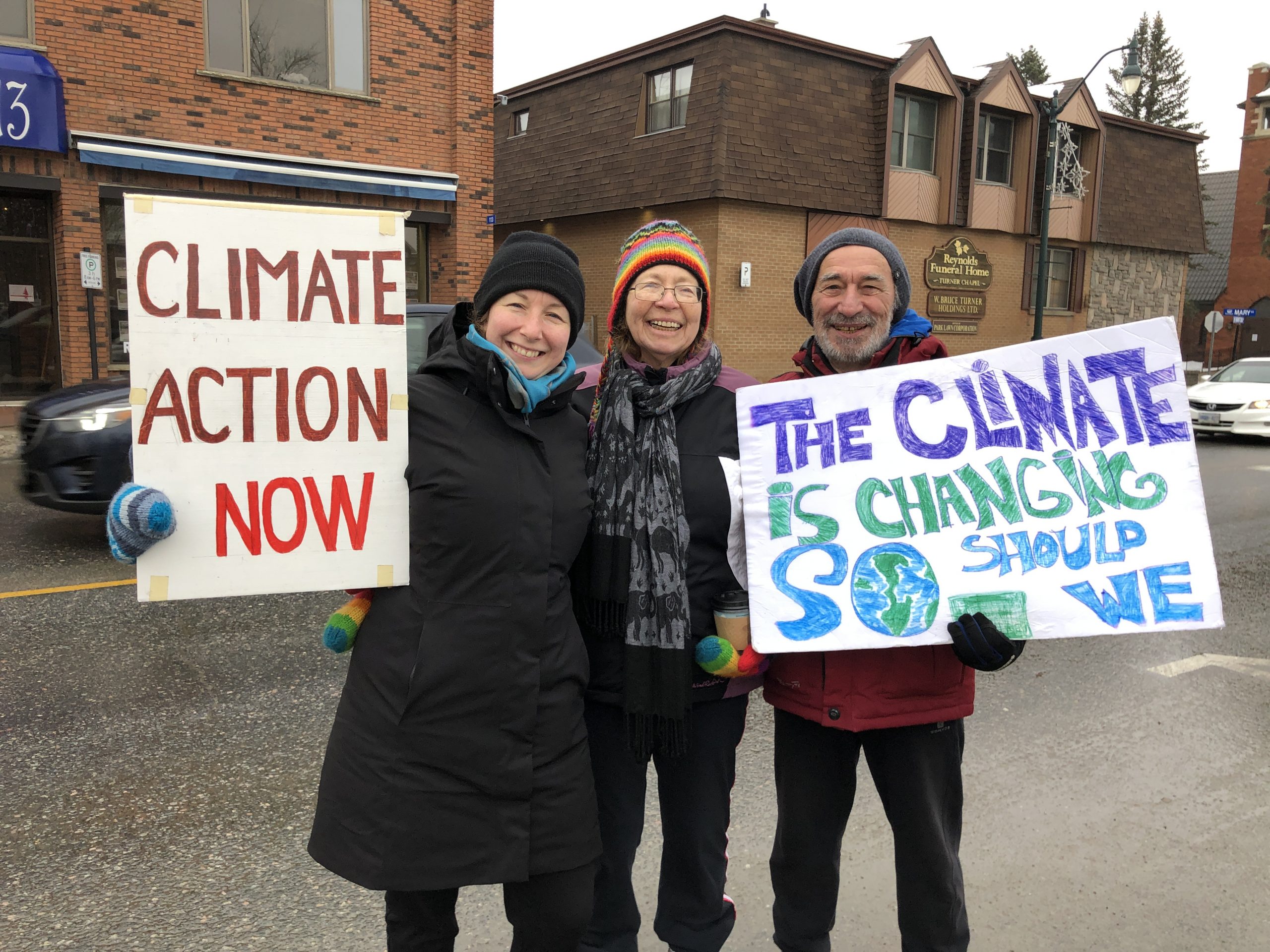 McKenzie, Sue and Len climate striking in Bracebridge.