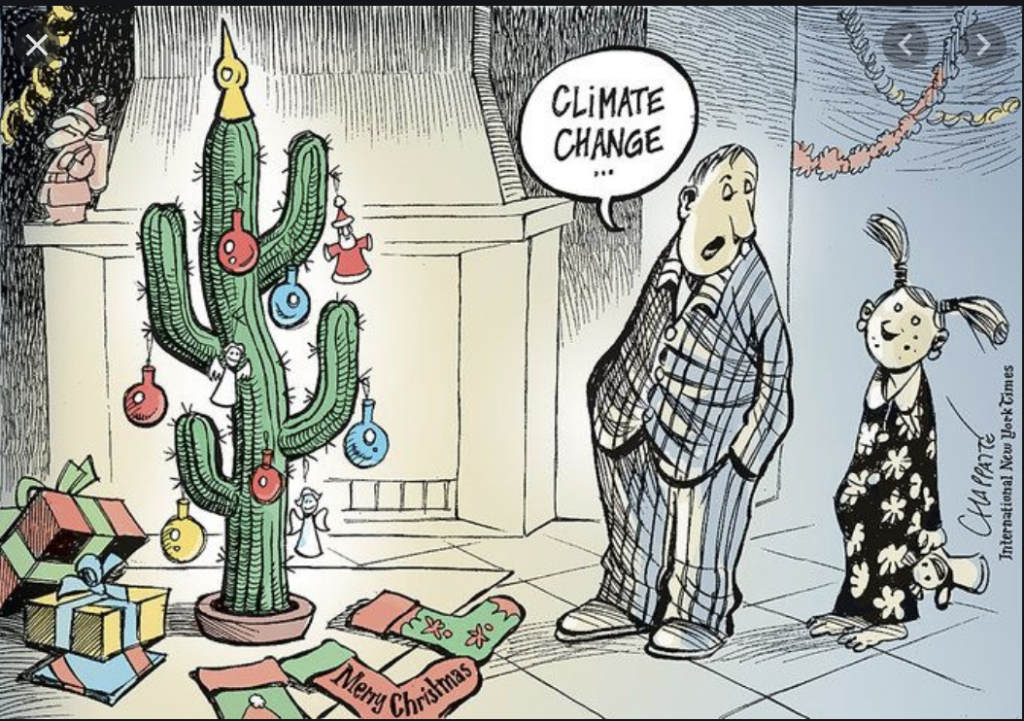 Climate change Christmas cartoon from New York Times