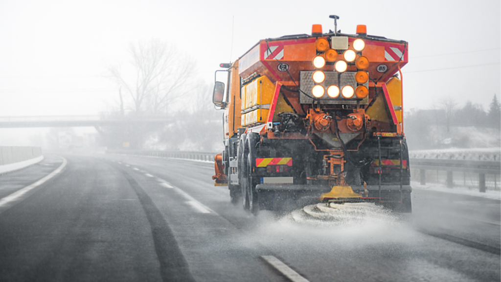 Picture of salt truck on highway